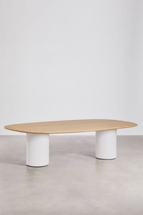 Oval dining table in MDF and cement Lysander - Castanho Roble