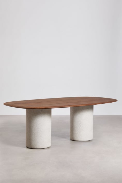 Oval dining table in MDF and cement Lysander - Carvalho Escuro Castanho