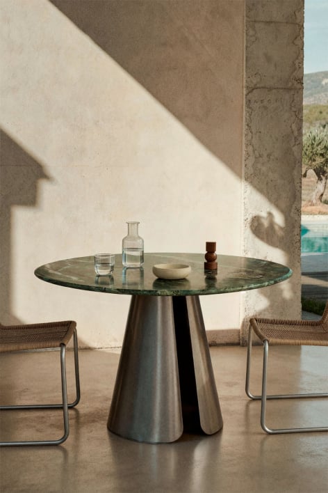 Mesa de jantar redonda Ø120 cm em aço inoxidável Baelor - Mármore Verde Forest