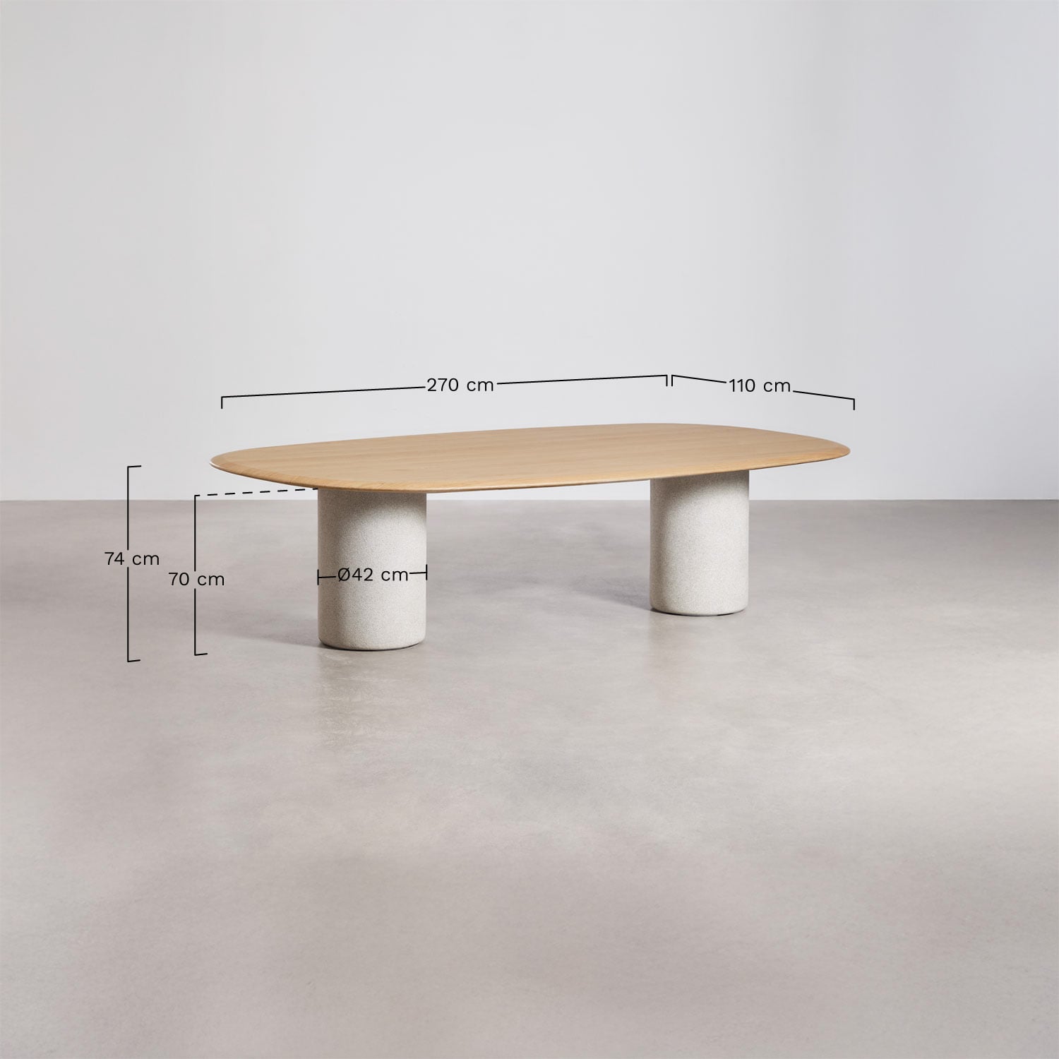 Oval dining table in MDF and cement Lysander, Dimens&otilde;es