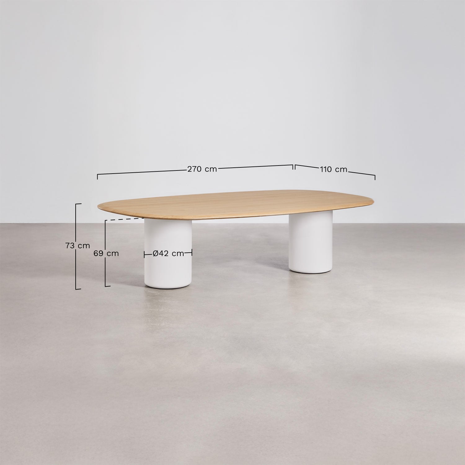 Oval dining table in MDF and cement Lysander, Dimens&otilde;es