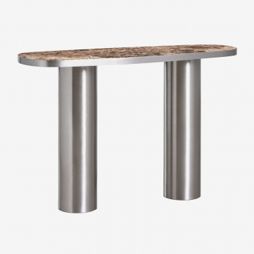 Consola De Entrada Oval 120x40 Cm Em Pedra Natural E Aço Inoxidável Fertrix Mármore Castanho Emperador - Sklum