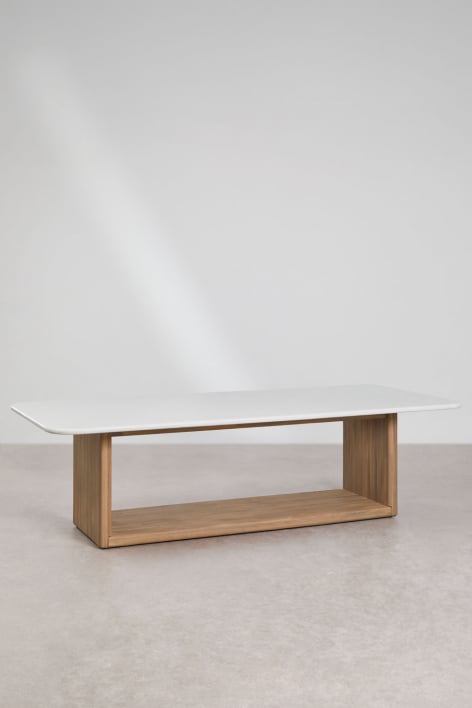 Mesa de jantar retangular 265x120 cm em madeira de acácia Siena - Terrazzo Branco - Castanho Acacia 