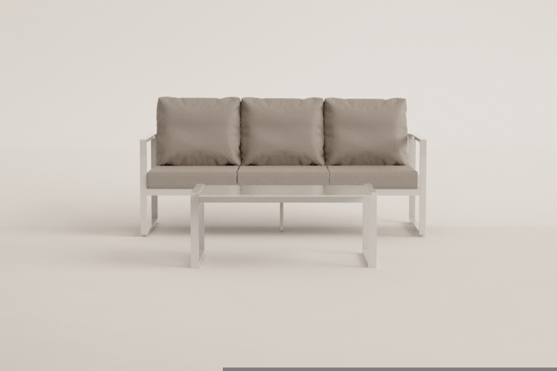 Conjunto de jardim com sofá de 3 lugares e mesa de centro em alumínio 110x55cm Lipov