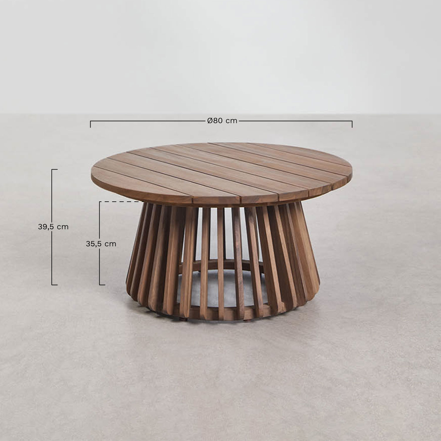 Mesa de centro para jardim redonda Ø80 cm em madeira de acácia Mura, Dimens&otilde;es