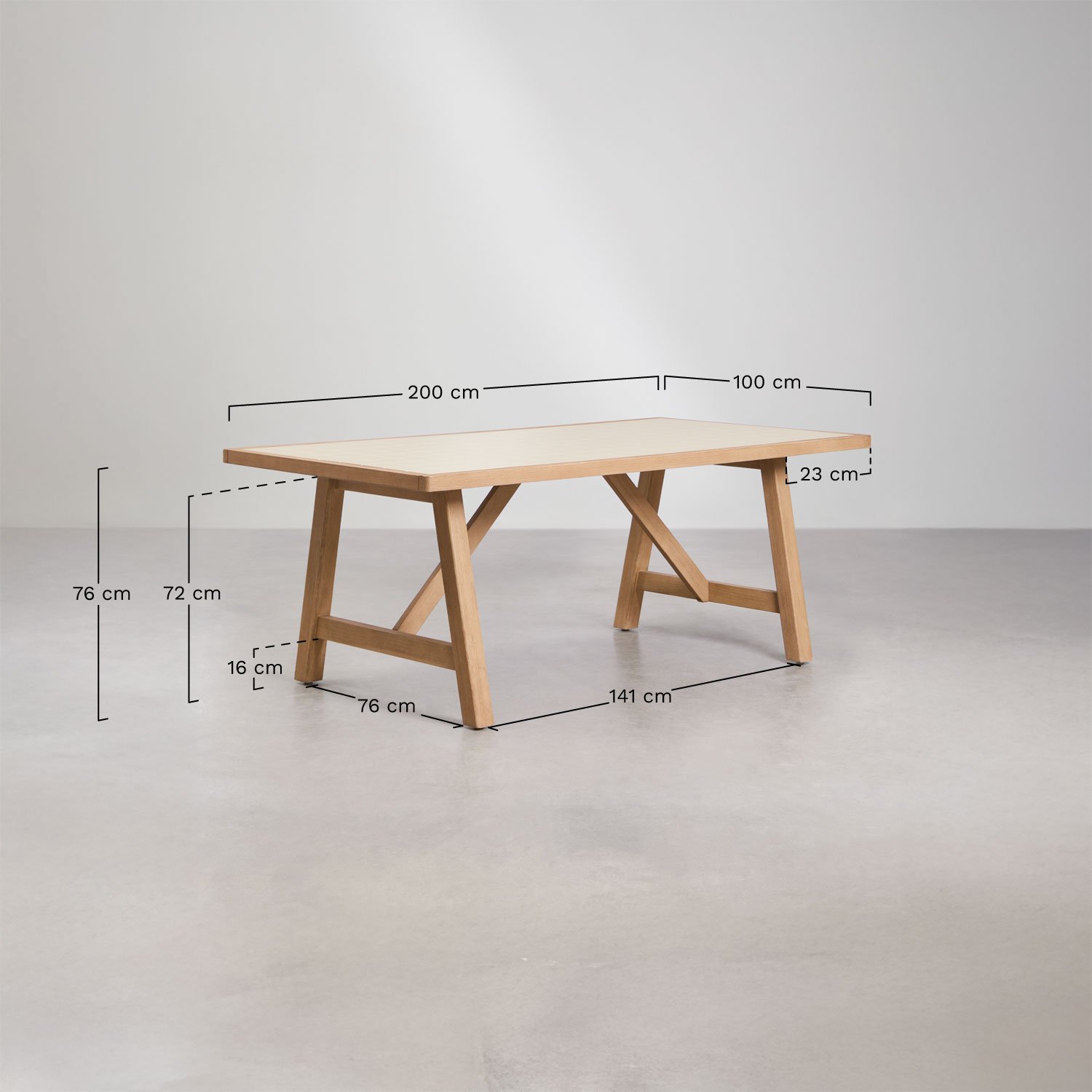 Conjunto de mesa retangular 200x100 cm Dubai e 8 cadeiras de jardim em madeira de acácia e rattan sintético Ginara, Dimens&otilde;es