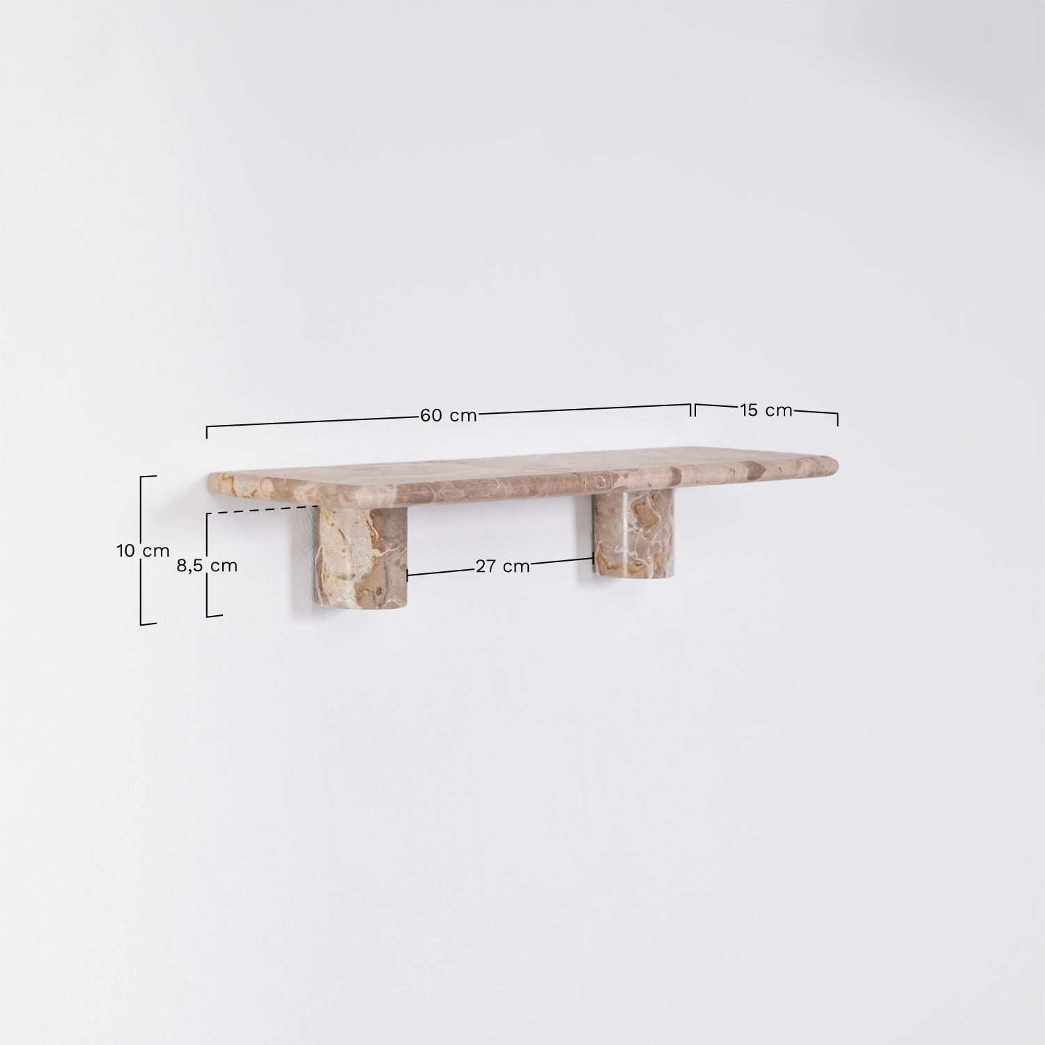 Pack de 2 prateleiras de parede 60x15 em mármore Uganda, Dimens&otilde;es
