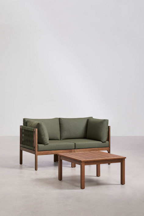 Conjunto de sala com sofá modular de 2 peças com apoios de braço e mesa de centro em madeira de acácia Branson - Verde Azeitona Intenso