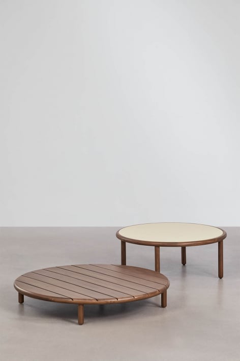 Conjunto de 2 mesas de centro redondas para jardim em madeira de acácia Olivia - Castanho-acácia escuro - Beige Semoline