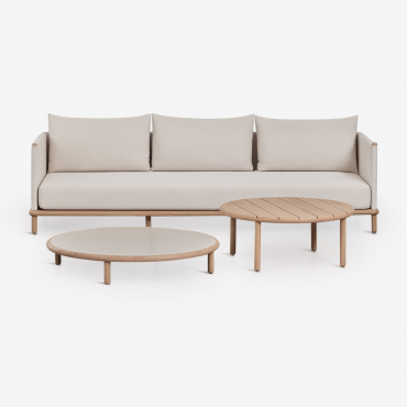 Conjunto De Jardim Com Sofá De 3 Lugares E 2 Mesas De Centro Redondas Em Madeira De Acácia Olivia Branco Gardenia - Castanho Acacia - Sklum