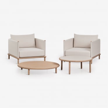 Conjunto De Jardim Com 2 Poltronas E 2 Mesas De Centro Redondas Em Madeira De Acácia Olivia Castanho Acacia Claro - Branco Gardenia & - Sklum