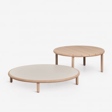 Conjunto De 2 Mesas De Centro Redondas Em Madeira De Acácia Olivia Branco Gardenia - Castanho Acacia Claro & Marrom Acácia Claro - Sklum