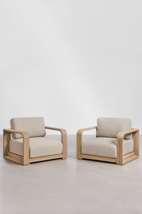 Pack de 2 poltronas de jardim com apoios de braços em madeira de acácia Brivori