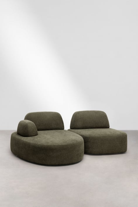 Sofá modular chaise longue esquerdo de 2 peças estofado Giorgia - Tecido verde Exército