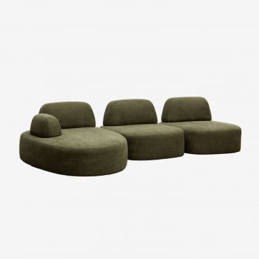 Sofá Modular Chaise Longue Esquerdo De 3 Peças Estofado Giorgia Tecido Verde Exército - Sklum
