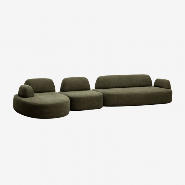 Sofá Modular Chaise Longue Esquerdo De 3 Peças Com Módulo De Canto Estofado Giorgia Tecido Verde Exército - Sklum