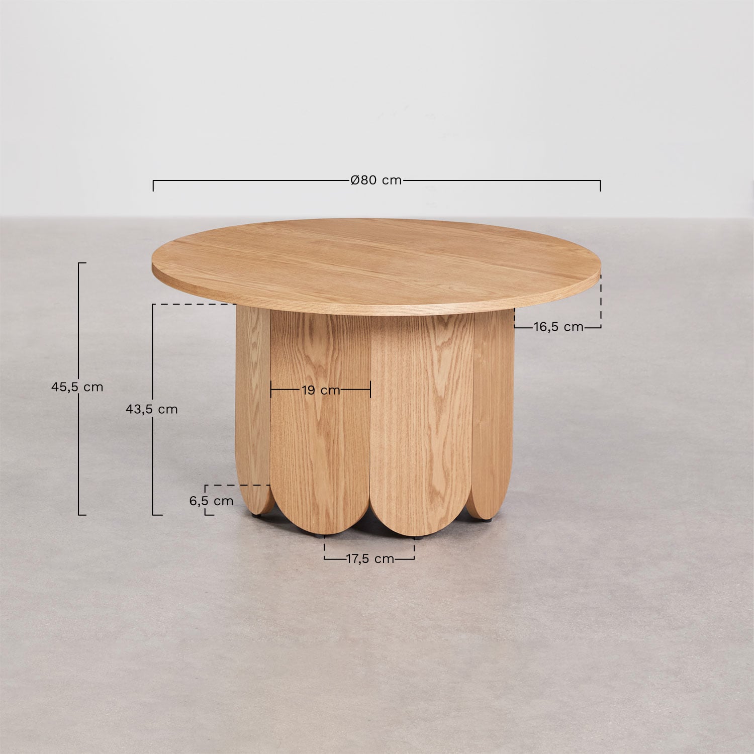Mesa de centro redonda em madeira (Ø80 cm) Vinesey Style, Dimens&otilde;es