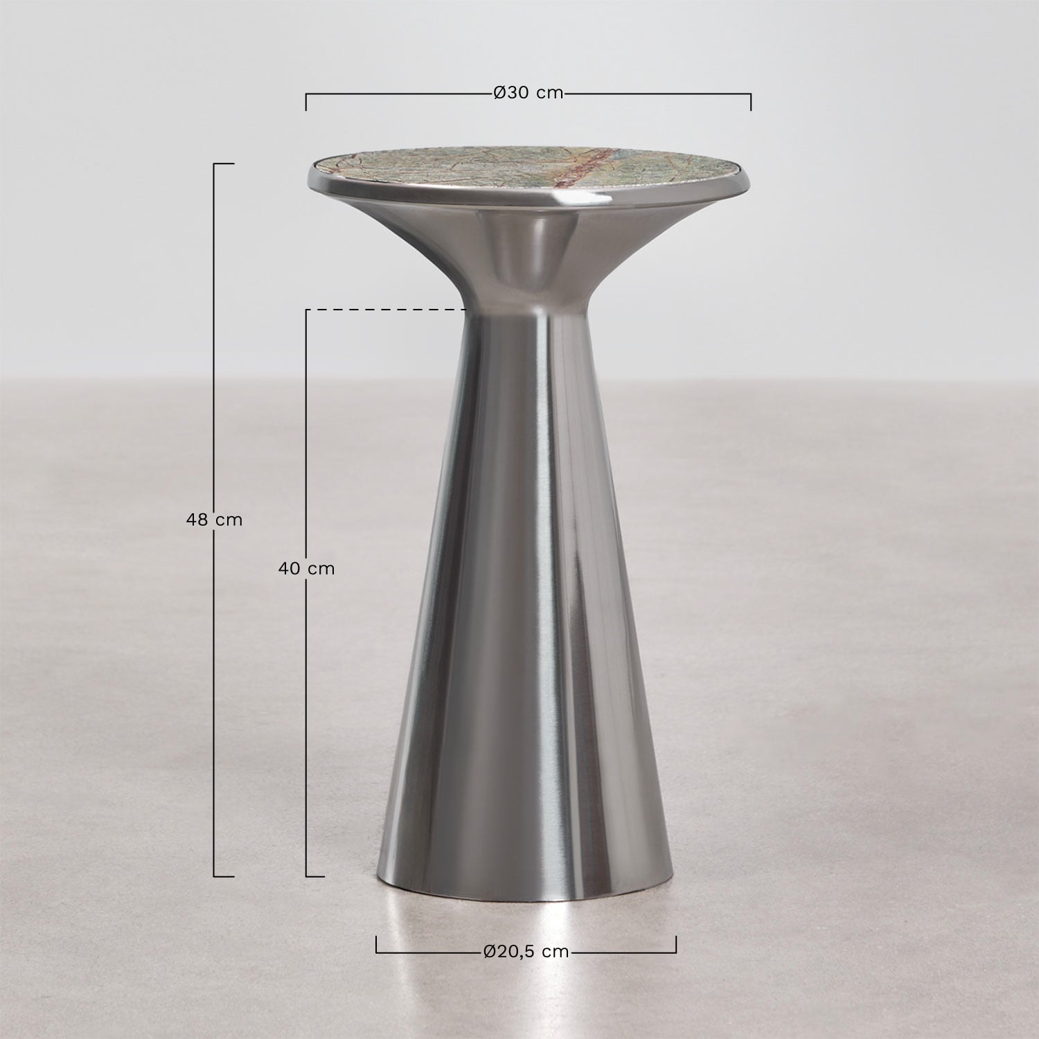 Mesa auxiliar redonda Ø30 cm em aço inoxidável Selmalis, Dimens&otilde;es