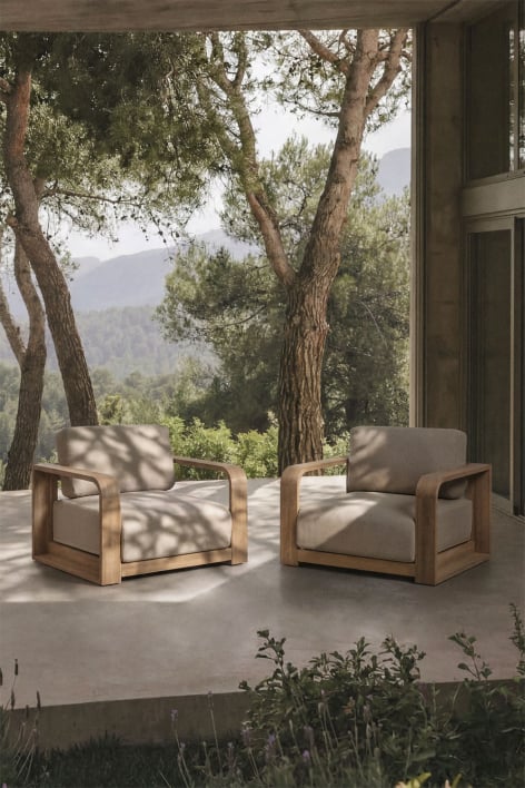 Pack de 2 poltronas de jardim com apoios de braços em madeira de acácia Brivori