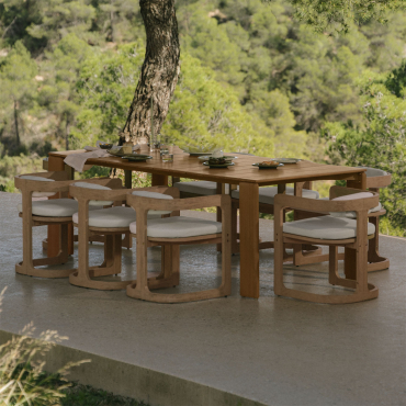 Conjunto De Mesa Retangular 220 X 100 Cm Kandroa E 8 Cadeiras De Jardim Em Madeira De Eucalipto Selira Marrom Acácia Claro - Sklum