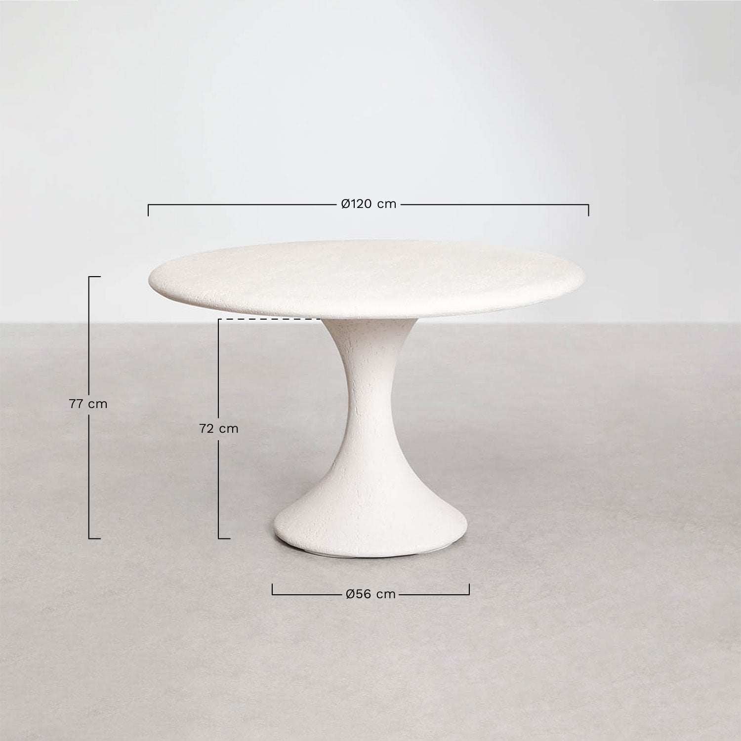 Conjunto de mesa redonda Ø120 cm em cimento Eloria e 6 cadeiras de jardim em alumínio e corda trançada Tevary, Dimens&otilde;es