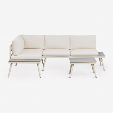 Conjunto De Jardim Com Sofá De Canto Para 4 Pessoas E Mesa De Centro Em Alumínio E Madeira Nadi Beige Tapioca - Cinza Claro - Sklum