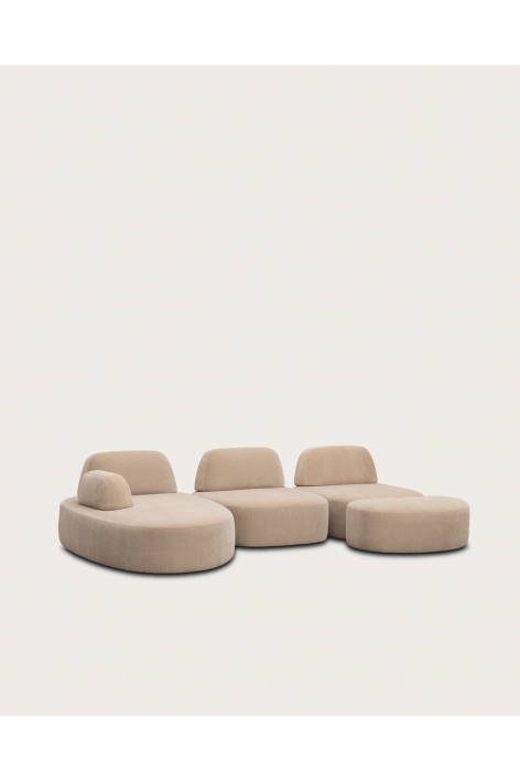 Sofá modular chaise longue esquerdo de 3 peças e puff estofado Giorgia