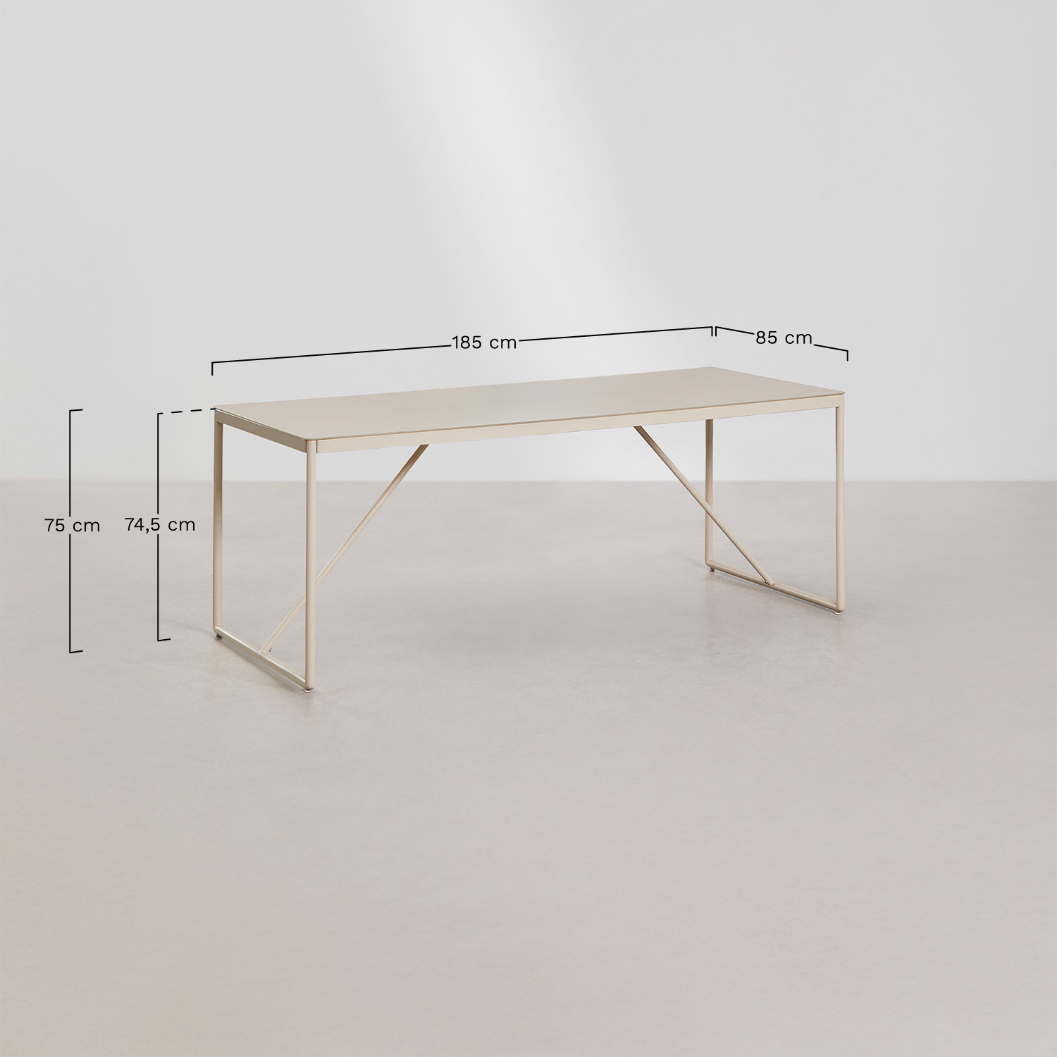 Conjunto de mesa retangular 185x85 cm e 6 cadeiras de diretor dobráveis para jardim em aço Melida, Dimens&otilde;es