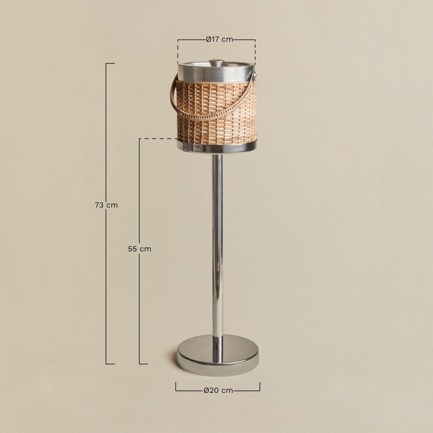 Cubitera com pé em aço inoxidável e bambu Dakomi, Dimens&otilde;es