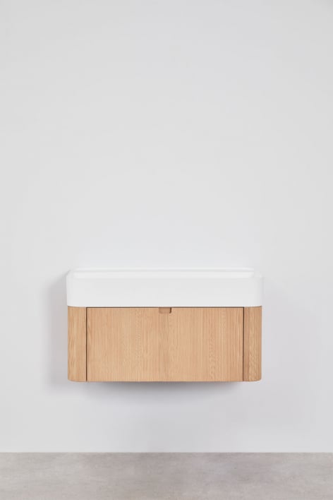 Conjunto de móvel de casa de banho 80x40 cm suspenso em madeira com lavatório integrado Saioa