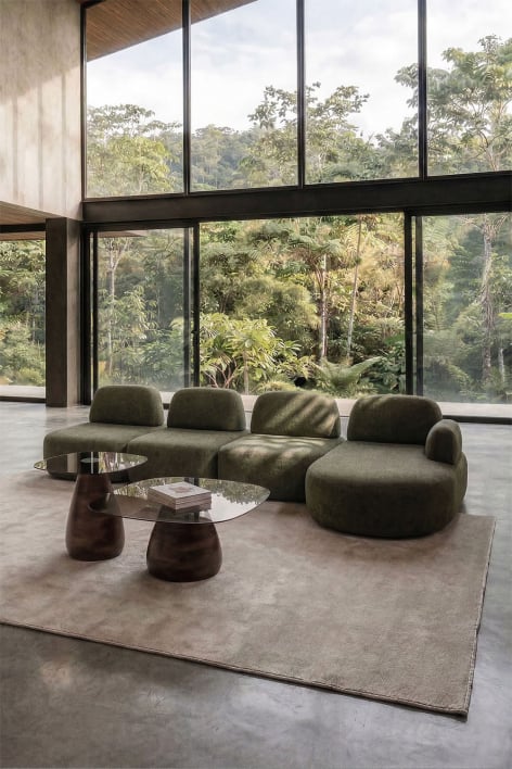 Sofá modular chaise longue direito de 4 peças estofado Giorgia - Tecido verde Exército