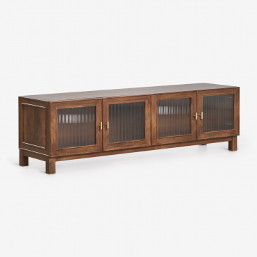 Móvel Tv 170x45 Cm Em Madeira De Manga E Vidro Ildara Dourado - Madeira De Manga Escura - Sklum