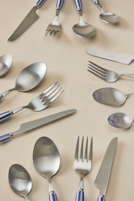 Conjunto de talheres de 16 peças em aço inoxidável e cerâmica Ireli