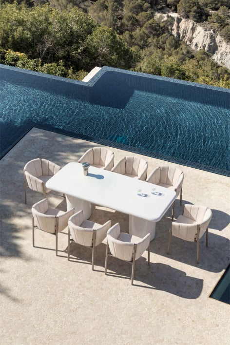 Mesa de jardim retangular 220x100 cm em cimento Namara