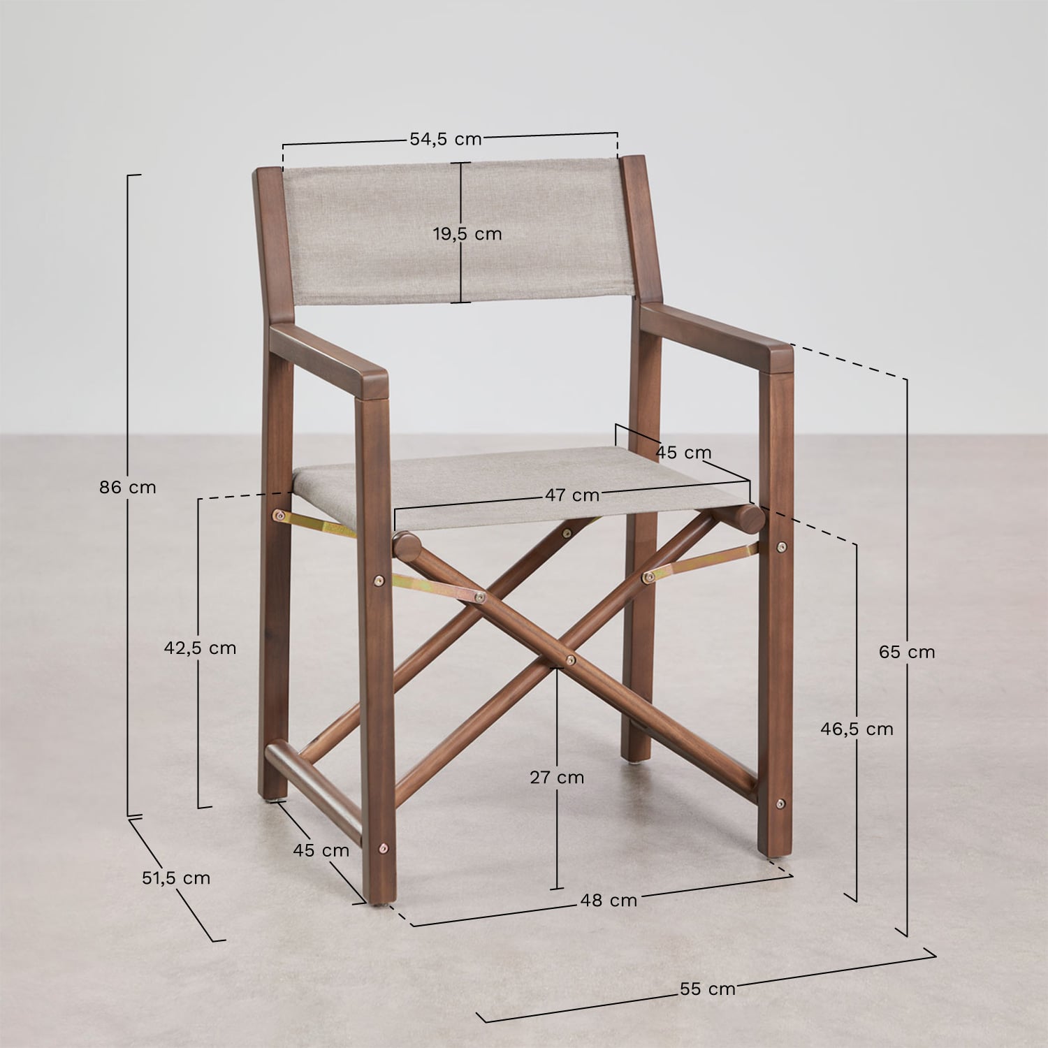 Conjunto de mesa retangular 270x110 cm Leighton e 10 cadeiras de diretor dobráveis de jardim em madeira de acácia Rondônia, Dimens&otilde;es