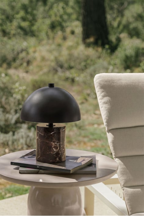 Lâmpada de mesa LED sem fios para exterior em ferro e pedra natural Nicolas