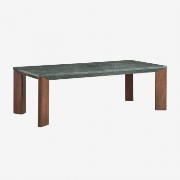 Mesa De Jantar Retangular 240x110 Cm Em Madeira De Manga E Mármore Garsea Mármore Verde Udaipur - Madeira De Manga Escura - Sklum