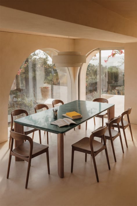 Mesa de jantar retangular 240x110 cm em madeira de manga e mármore Garsea