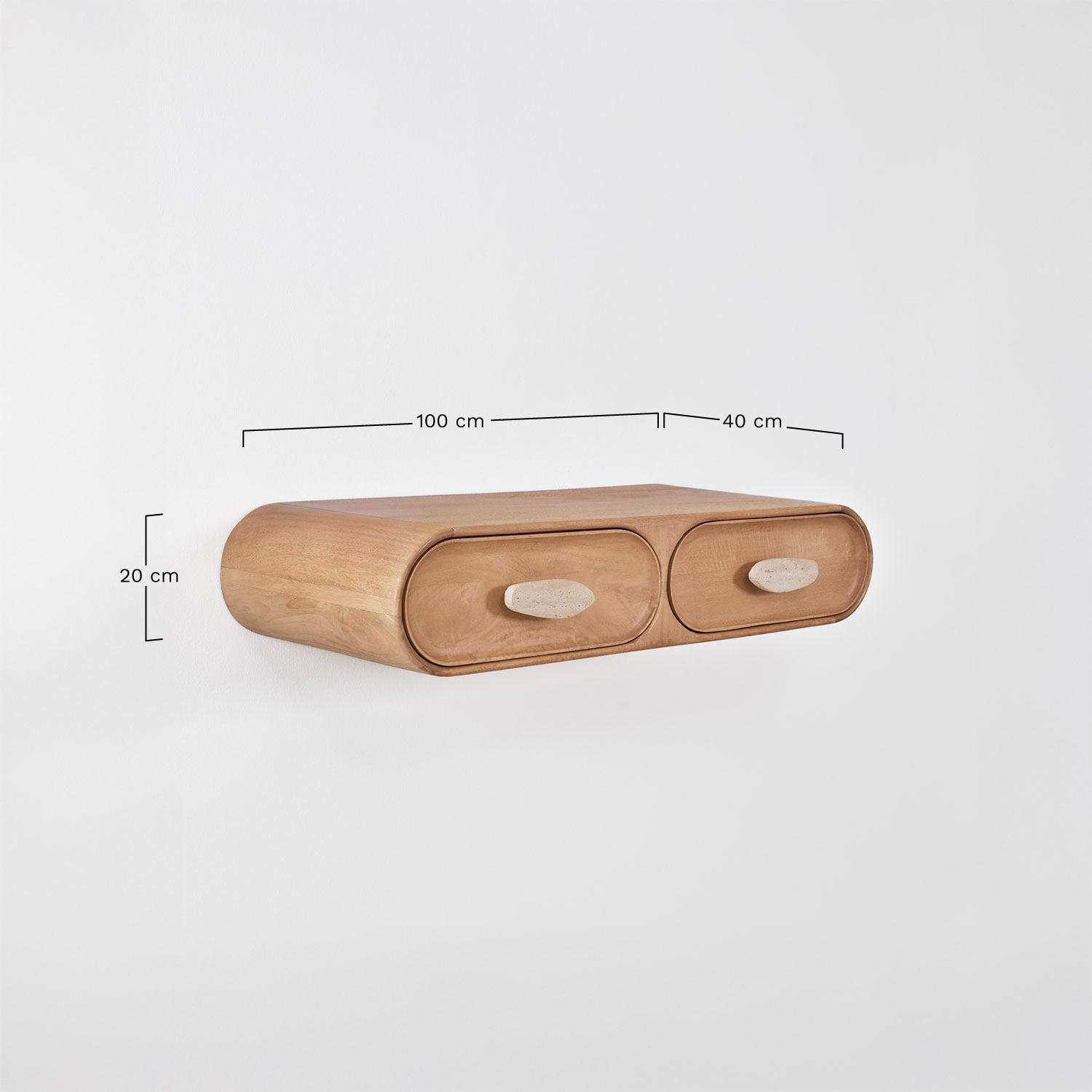 Consola de entrada de parede 100x40 cm em madeira de manga e travertino Kivalina, Dimens&otilde;es