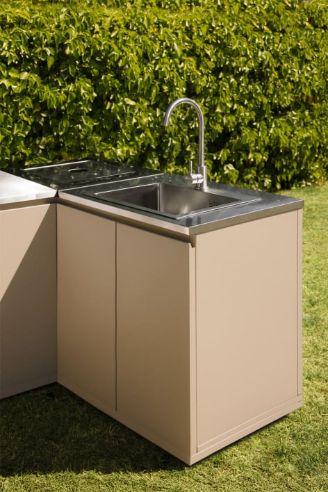 Módulo de arrumação com lava-loiça para cozinha modular de exterior em aço Rivana