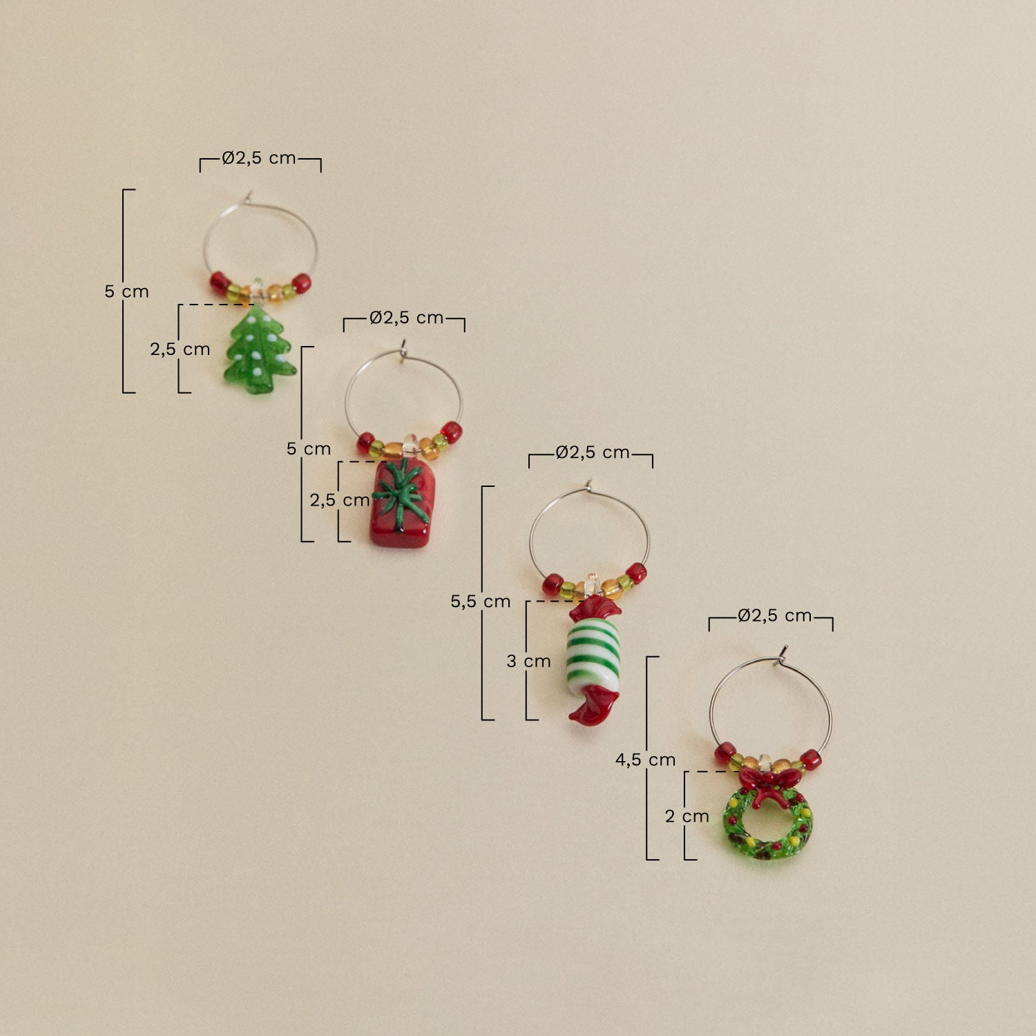 Conjunto de 4 marcadores de copos de Navidad em vidro Lapônia, Dimens&otilde;es