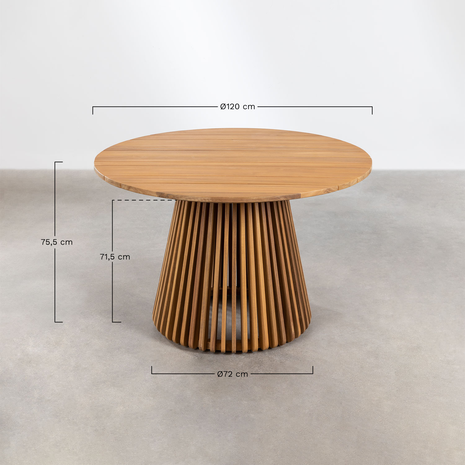 Mesa de jardim redonda Ø120 cm em madeira de acácia Mura, Dimens&otilde;es