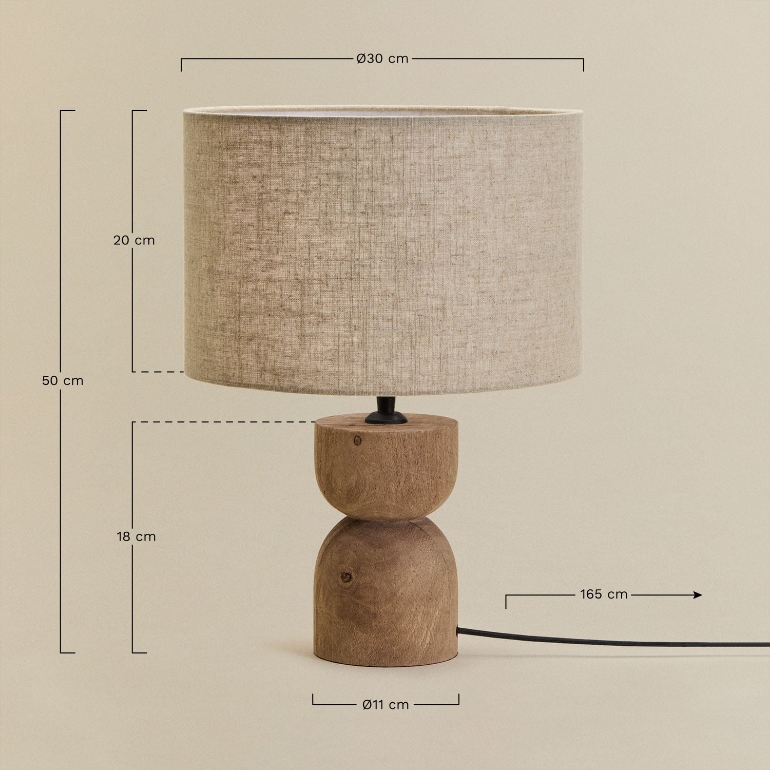 Candeeiro de mesa Diniz, Dimens&otilde;es