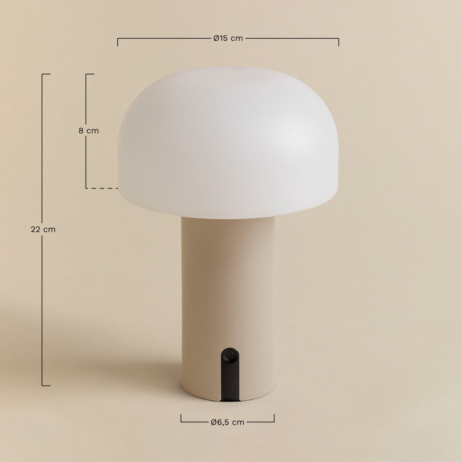 Lâmpada de mesa LED sem fios para exterior em polietileno e ferro Jadzia, Dimens&otilde;es
