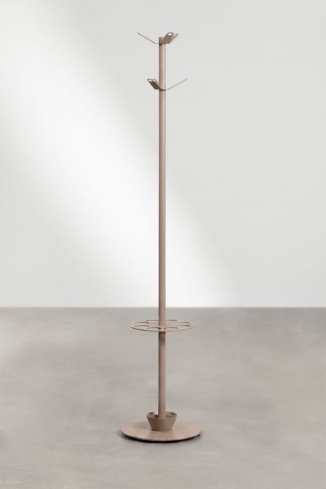 Cabide de pé com suporte para guarda-chuvas em ferro Ercilia - Moka Brown