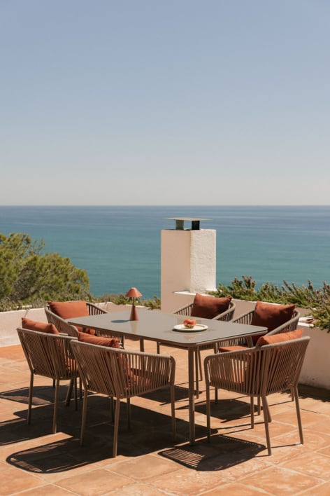 Conjunto de mesa retangular 160x90 cm e 6 cadeiras de jantar em corda trançada Arhiza Classic