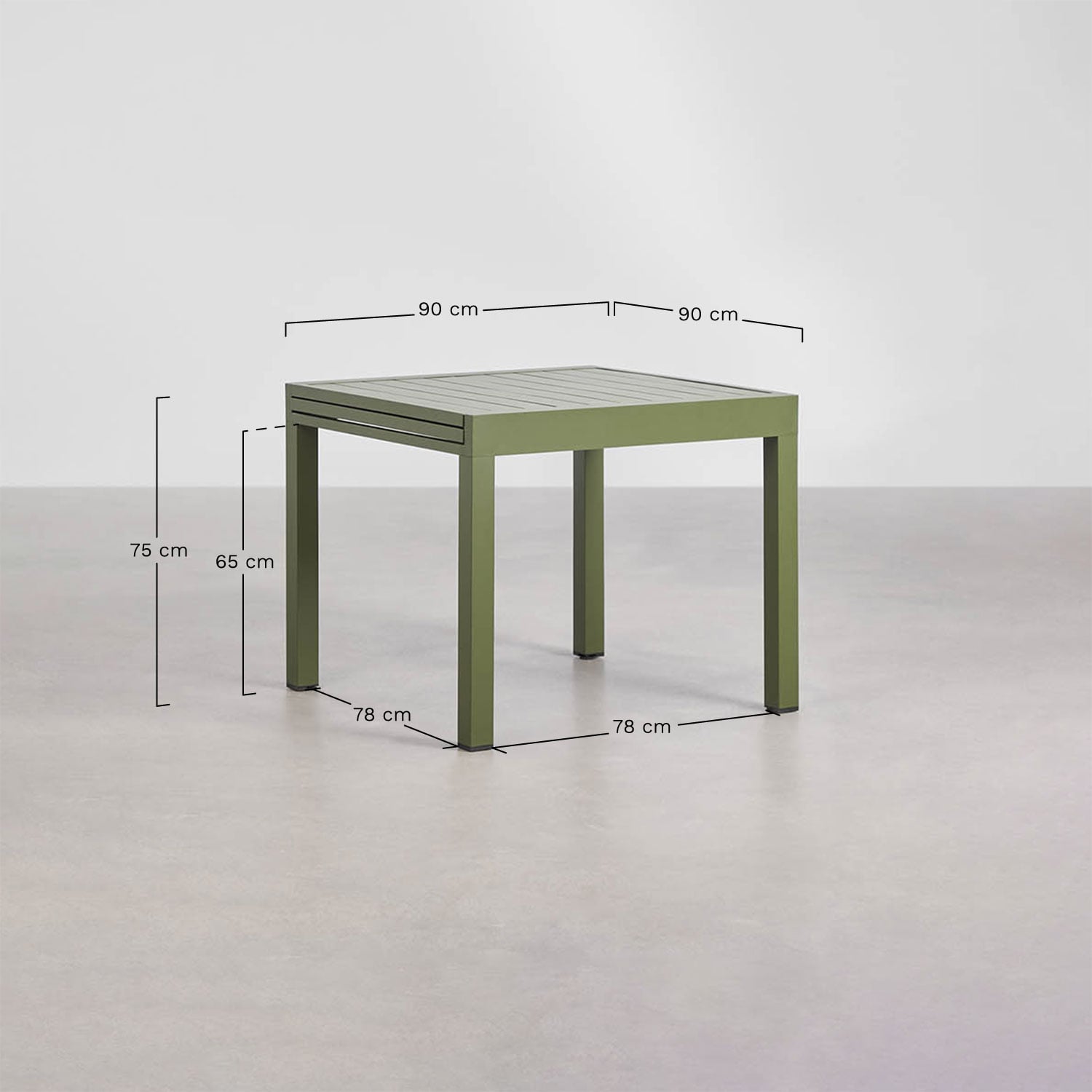 Conjunto de mesa retangular extensível 90-180x90 cm em alumínio Starmi e 4 cadeiras de jardim empilháveis em alumínio Karena, Dimens&otilde;es