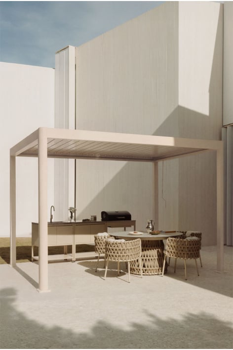Pérgola bioclimática 3 x 4 m alumínio lâminas bege tapioca Druvia