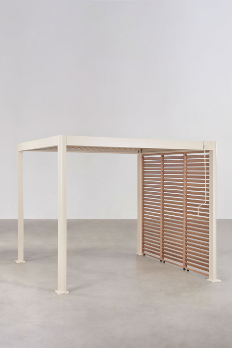 Pérgola bioclimática de alumínio com lâminas e painel lateral Druvia