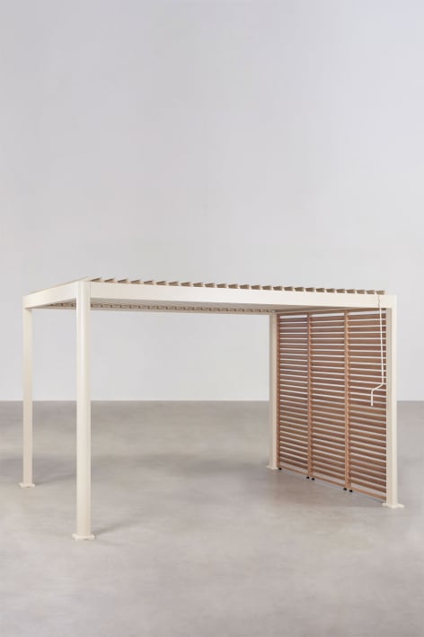 Pérgola bioclimática de alumínio com lâminas e painel lateral Druvia